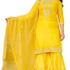 Traditional JaipurKurti à Motif Floral élégant en Coton pour Femmes avec Robe Longue de Travail conçue Robe de soirée (Yellow, Medium)