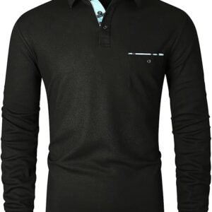 VMSUCIJ Polo Homme Manches Longues Polos Classique à Couleurs Bloquées Light Polo de Golf T-Shirt