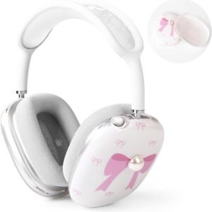 Folaxshoo Coque amusante compatible avec Apple AirPods Max, coque mignonne de dessin animé (nœud rose)