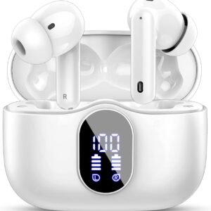 Écouteurs Bluetooth 5.3, Écouteur sans Fil avec 4 ENC Réduction Antibruit Mic Casque Bluetooth Hi-FI Son Stéréo, 36 Heures Durée de Lecture, IP7 Etanche, Écran LED, Contrôle Tactile