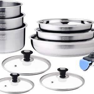 Set of 10 saucepans 16-18-20 cm frying pan 20-22-26 cm satin lids 16-18-20 cm 1 handle